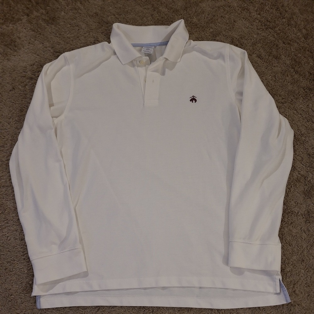 Brooks Brothers Long Sleeve Performance Polo XL Men's Slim Fit White